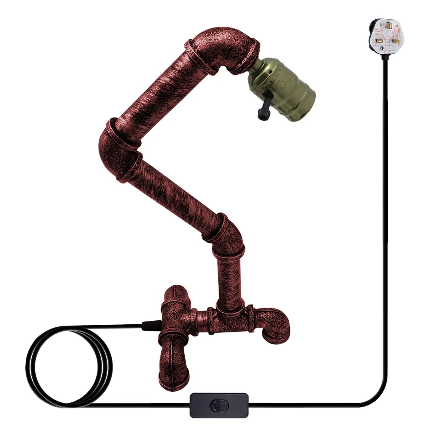 Rustic Red Retro Industrial Steampunk Pipe Table Lamp E27~3378