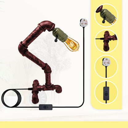 Rustic Red Retro Industrial Steampunk Pipe Table Lamp E27~3378