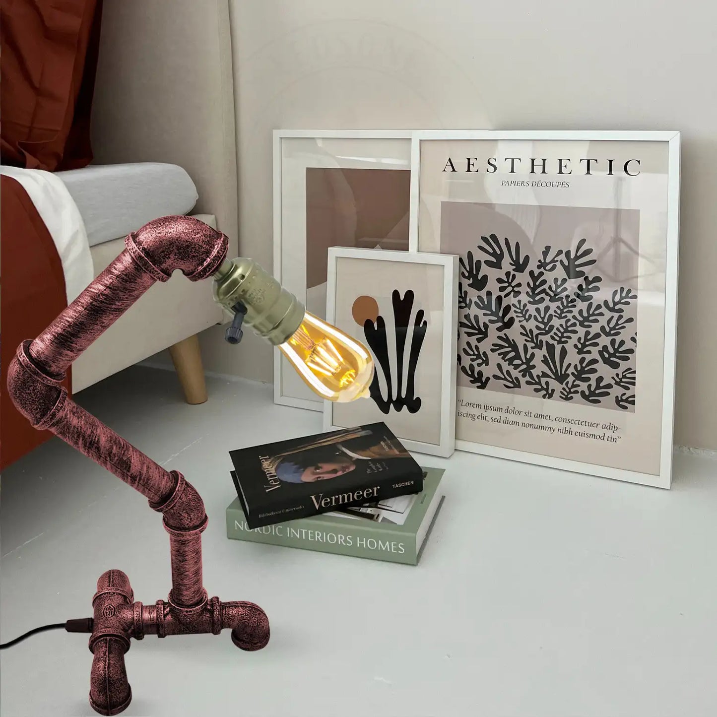 Rustic Red Retro Industrial Steampunk Pipe Table Lamp E27~3378