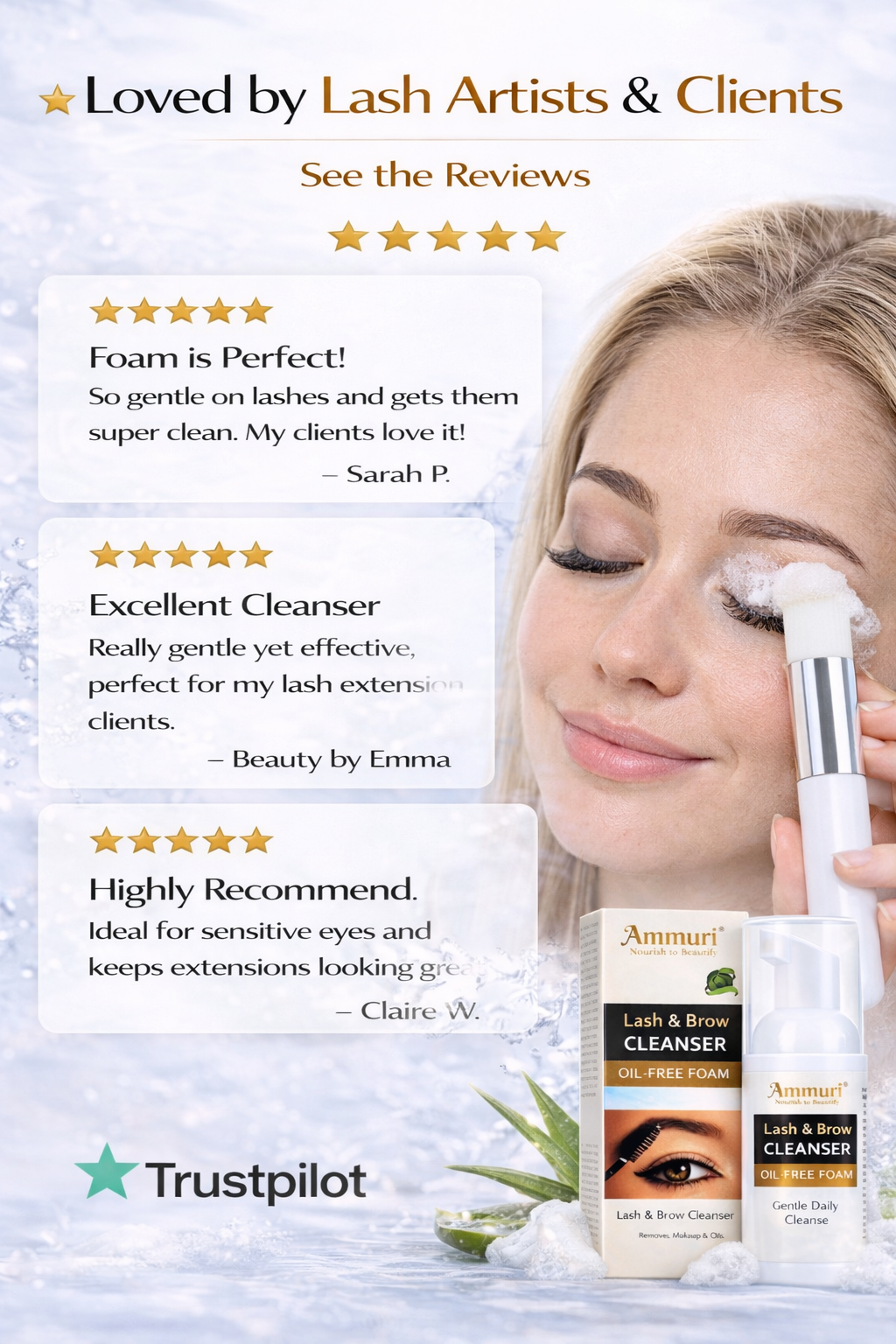 Ammuri Lash & Brow Cleansing Kit: Eyelash Extension Shampoo Kit